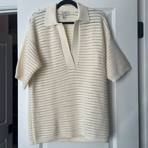 Cream mesh long tunic polo